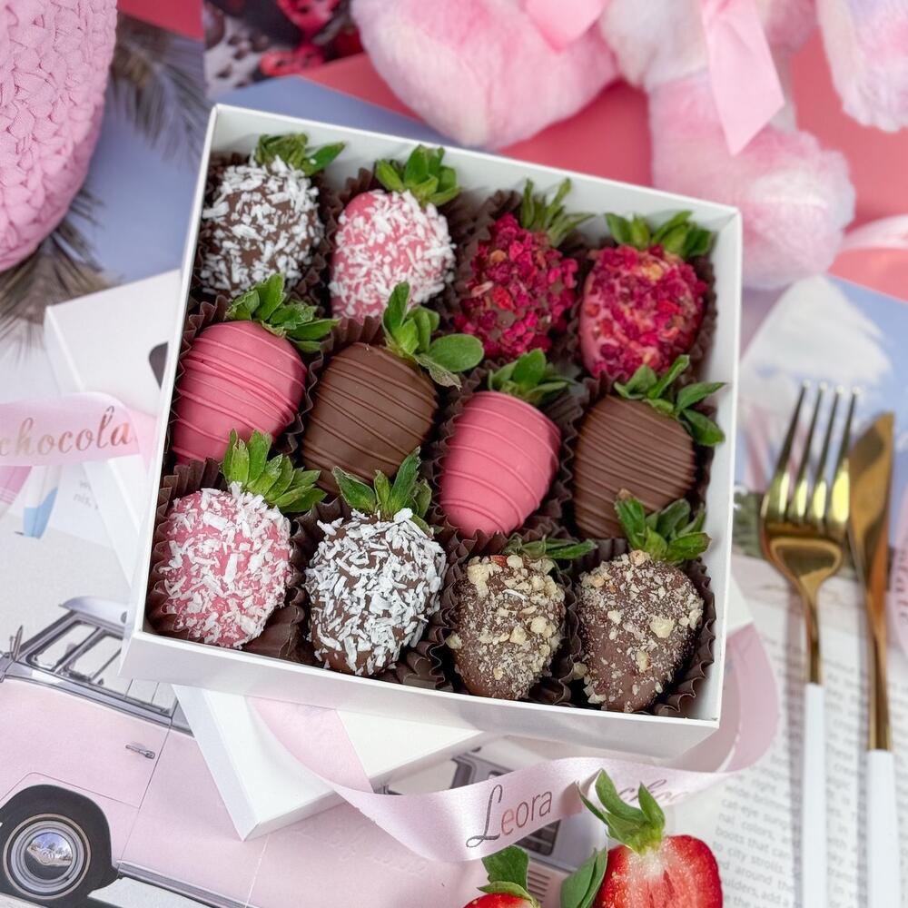 Клубника в Шоколаде 9-16 шт. Бельгийский шоколад Callebaut. Подарочный набор 1048. Leora chocolate — фото 6