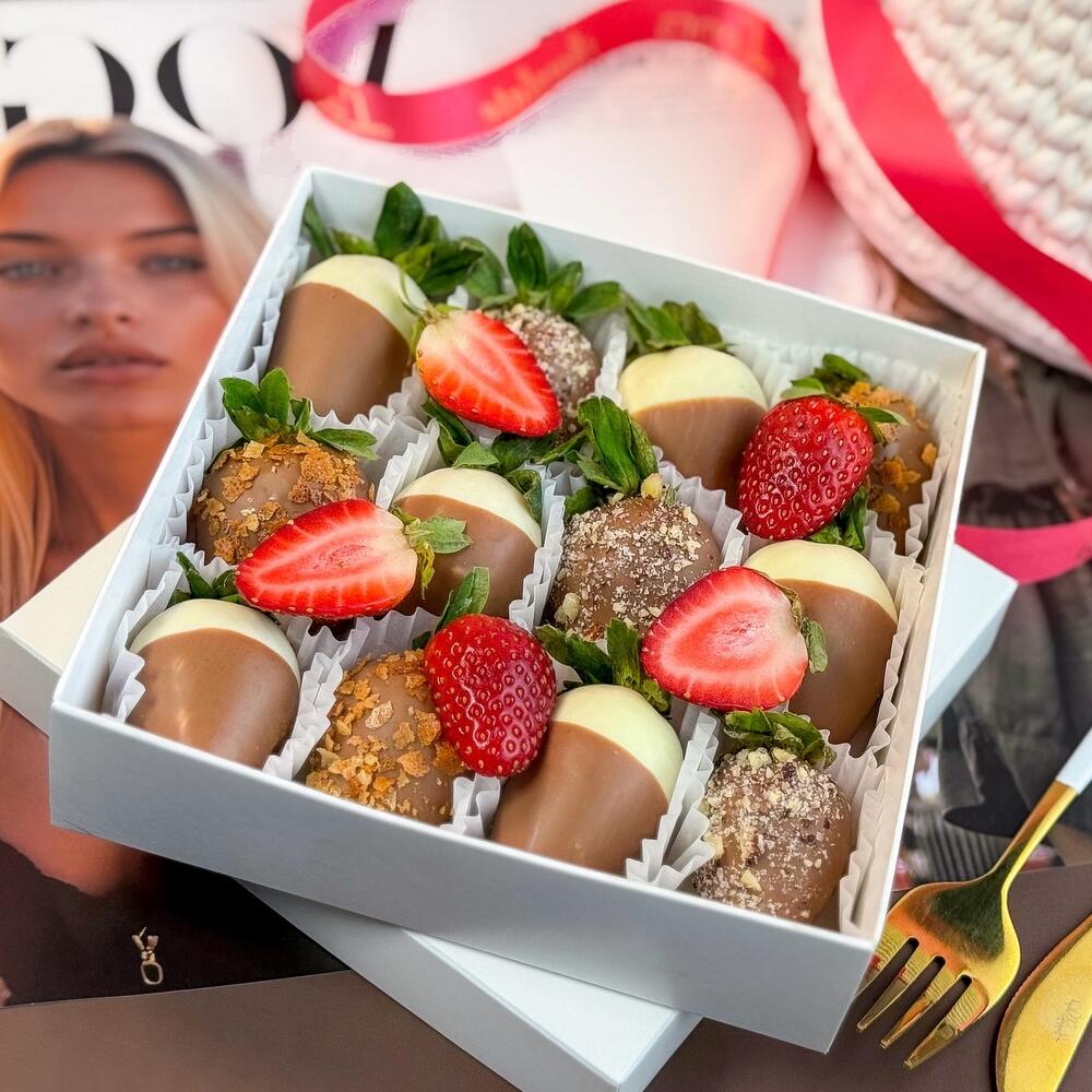 Клубника в Шоколаде Киндер 9-16 шт. Бельгийский шоколад Callebaut. Подарочный набор 1172. Leora chocolate — фото 6